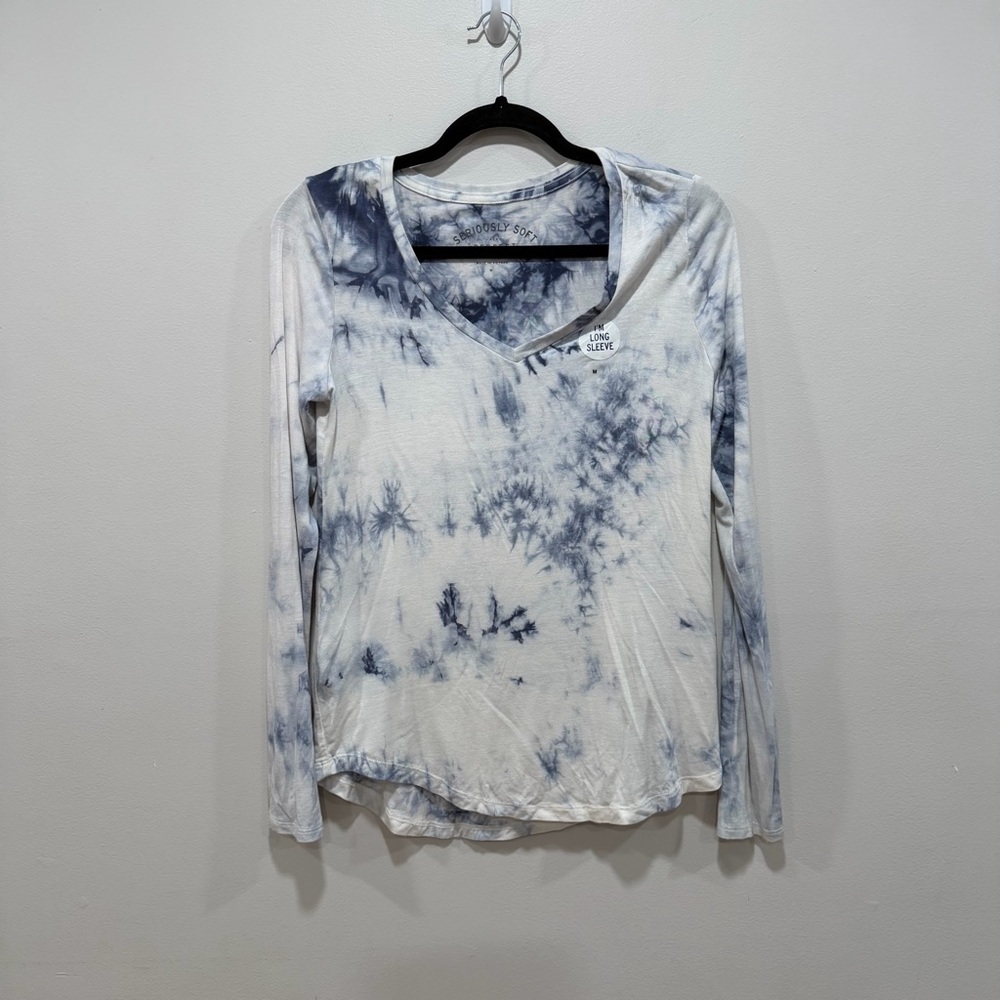 Aeropostale “Seriously Soft” Tie-Dye Long Sleeve V-Neck Top Cozy Basic medium